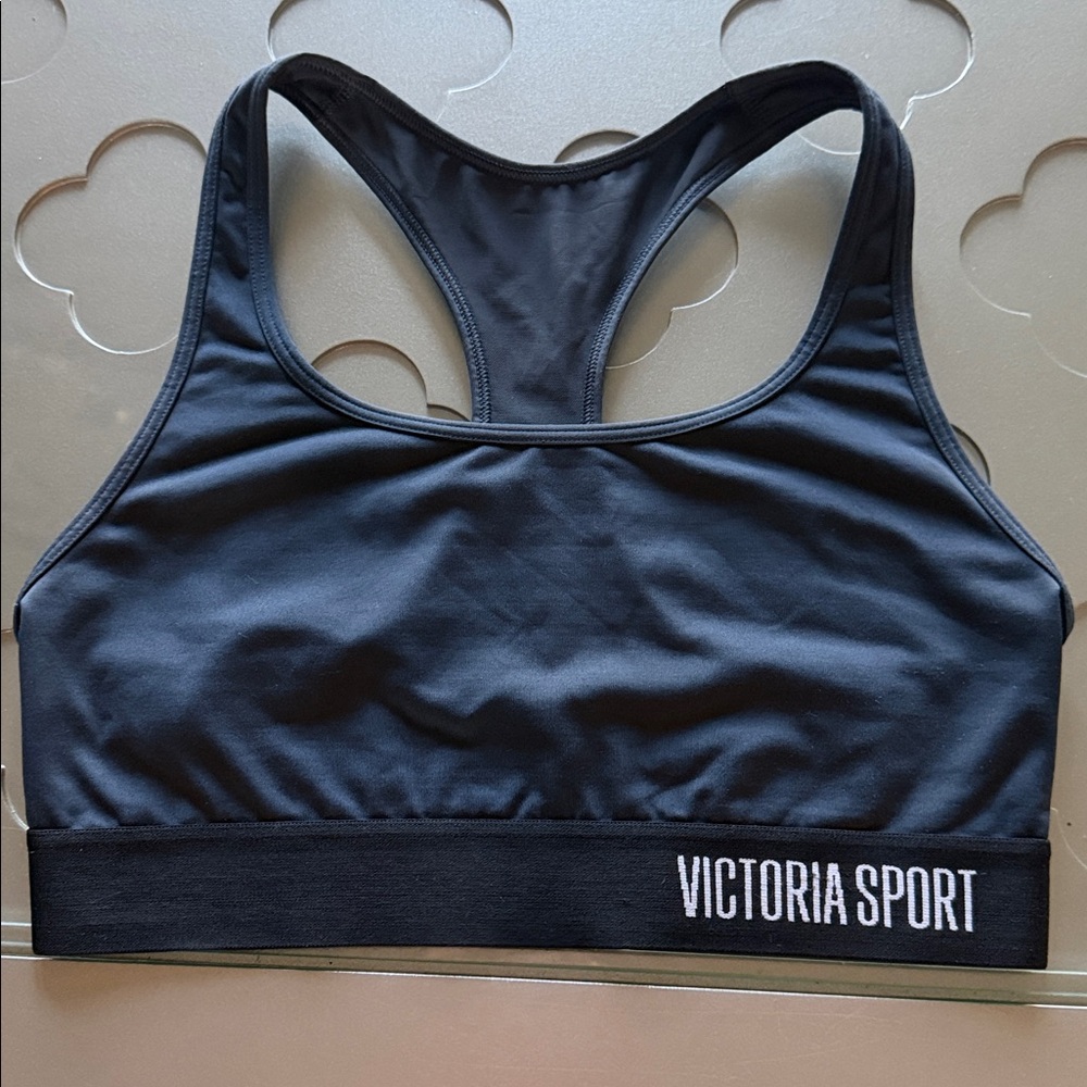VICTORIA’S SECRET The Player Sports Bra Size Small Charcoal Gray Black Logo